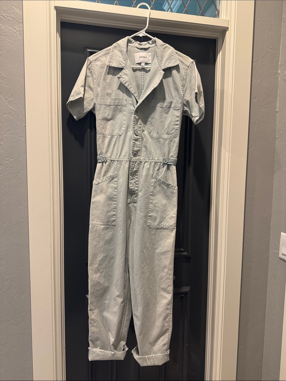 pistola Light Wash Short-Sleeve Denim Utility Jumpsuit